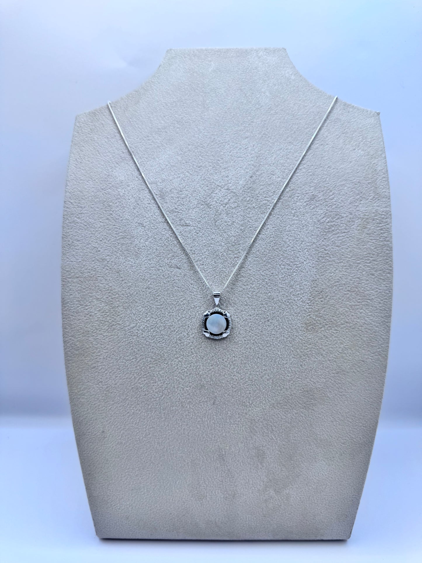 Collana Argento 925 Ciondolo Madreperla Circolare e Cuori