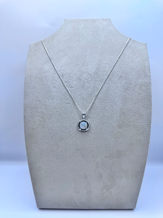 Collana Argento 925 Ciondolo Madreperla Circolare e Cuori