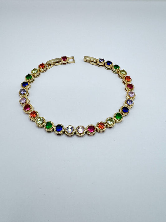 Bracciale Acciaio Inossidabile Oro e Cubic Zirconia Multicolor